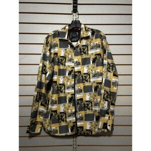 Silver Stone Collection Mens Gold Black Baroque Paisley Patchwork Shirt Large L